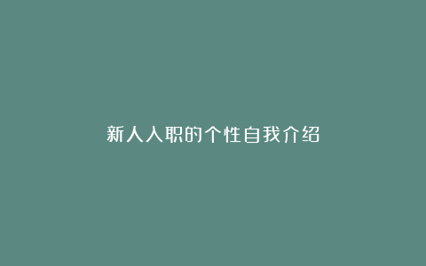 新人入职的个性自我介绍