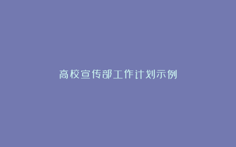 高校宣传部工作计划示例