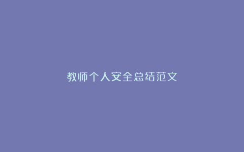 教师个人安全总结范文