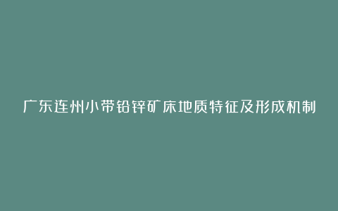 广东连州小带铅锌矿床地质特征及形成机制分析