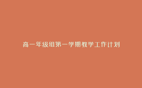 高一年级组第一学期教学工作计划