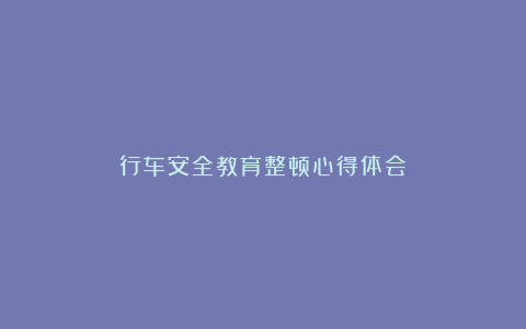 行车安全教育整顿心得体会