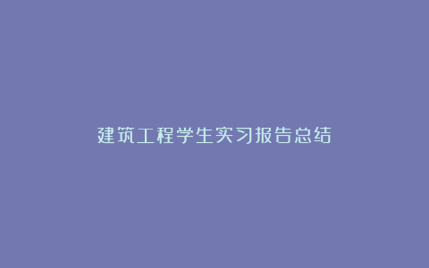 建筑工程学生实习报告总结