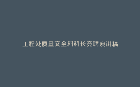 工程处质量安全科科长竞聘演讲稿