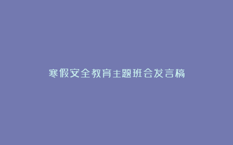 寒假安全教育主题班会发言稿