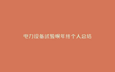 电力设备试验员年终个人总结