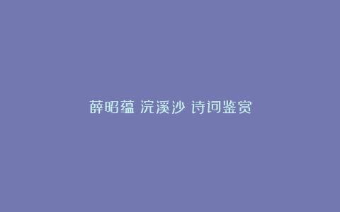 薛昭蕴《浣溪沙》诗词鉴赏