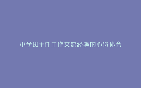 小学班主任工作交流经验的心得体会