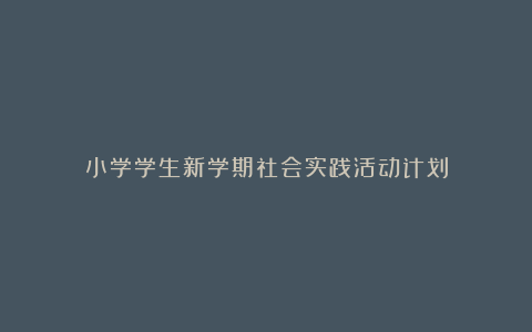 小学学生新学期社会实践活动计划