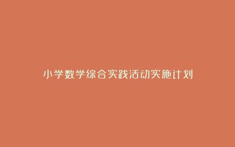 小学数学综合实践活动实施计划