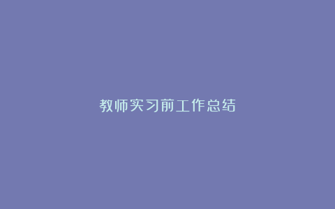 教师实习前工作总结