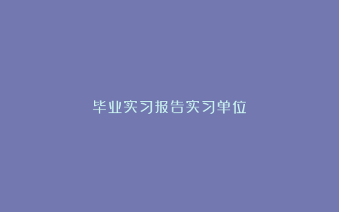 毕业实习报告实习单位