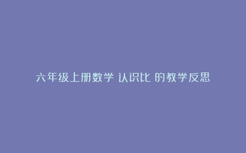 六年级上册数学《认识比》的教学反思