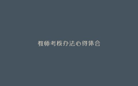 教师考核办法心得体会