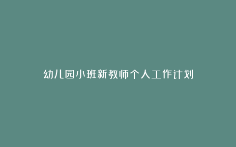 幼儿园小班新教师个人工作计划