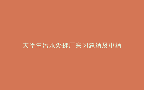 大学生污水处理厂实习总结及小结