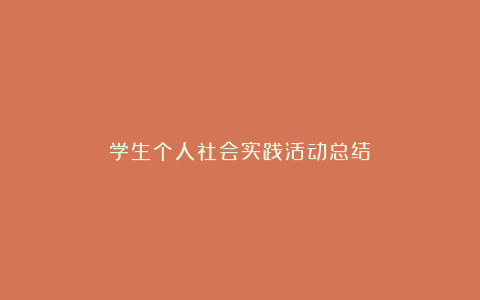 学生个人社会实践活动总结