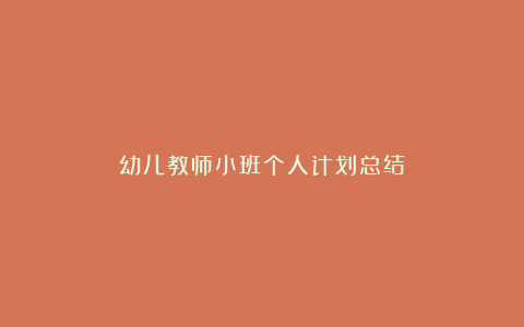 幼儿教师小班个人计划总结