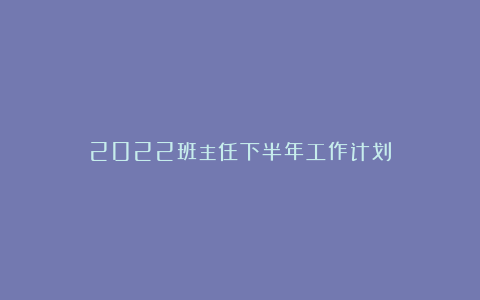 2022班主任下半年工作计划