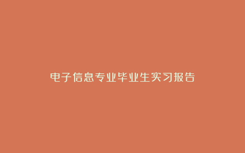 电子信息专业毕业生实习报告