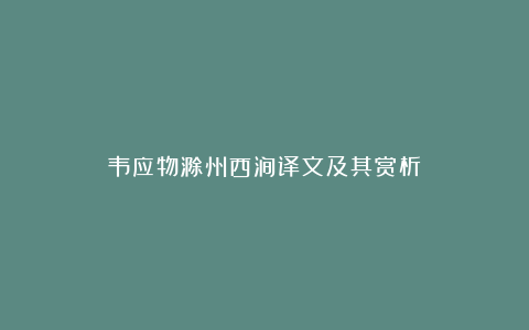 韦应物滁州西涧译文及其赏析