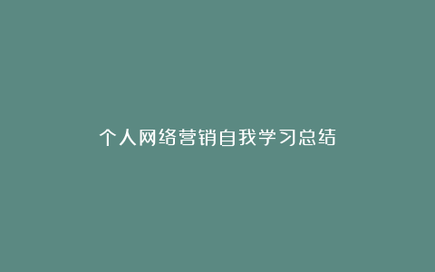 个人网络营销自我学习总结