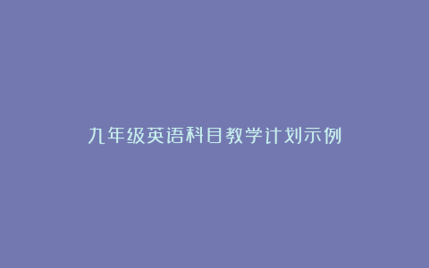 九年级英语科目教学计划示例