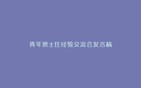 青年班主任经验交流会发言稿