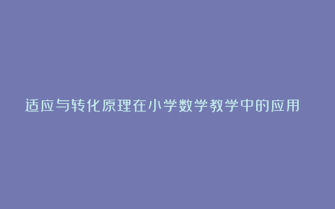 适应与转化原理在小学数学教学中的应用 论文