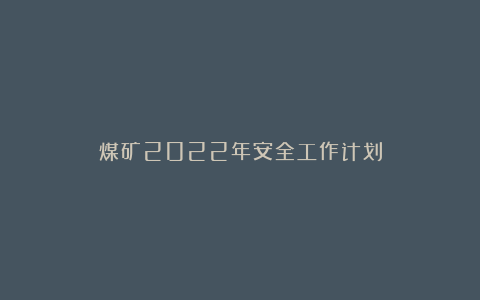 煤矿2022年安全工作计划