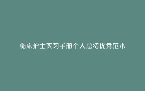 临床护士实习手册个人总结优秀范本