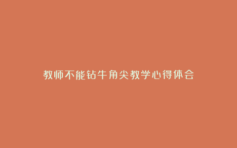 教师不能钻牛角尖教学心得体会