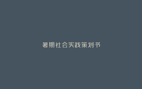 暑期社会实践策划书