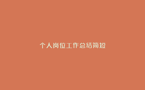 个人岗位工作总结简短