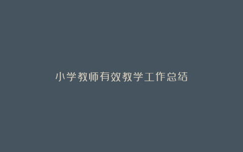 小学教师有效教学工作总结