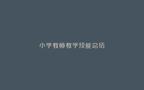 小学教师教学技能总结