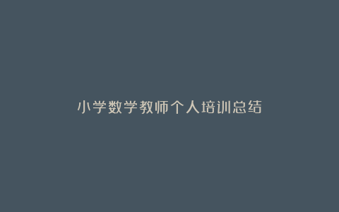 小学数学教师个人培训总结