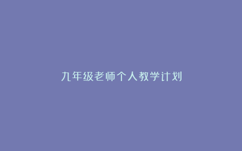 九年级老师个人教学计划