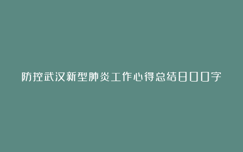 防控武汉新型肺炎工作心得总结800字