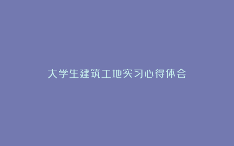 大学生建筑工地实习心得体会