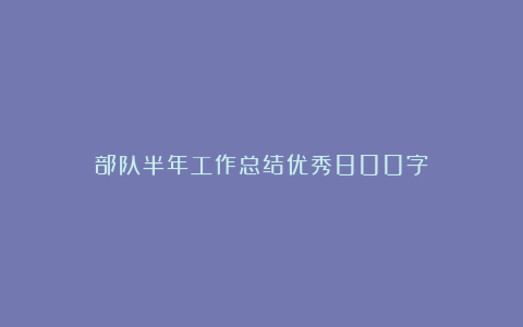 部队半年工作总结优秀800字