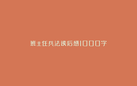 班主任兵法读后感1000字