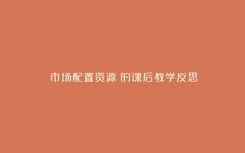 《市场配置资源》的课后教学反思