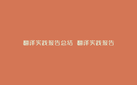 翻译实践报告总结 翻译实践报告