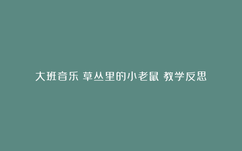 大班音乐《草丛里的小老鼠》教学反思