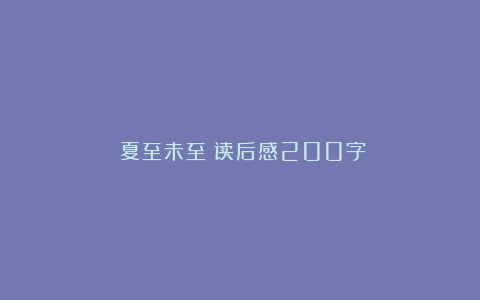 《夏至未至》读后感200字