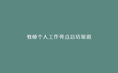 教师个人工作亮点总结报道