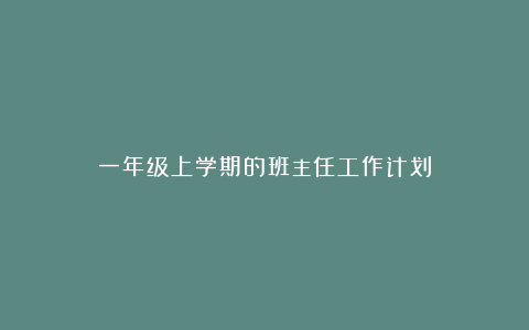 一年级上学期的班主任工作计划