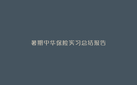 暑期中华保险实习总结报告