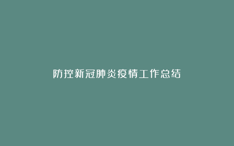 防控新冠肺炎疫情工作总结